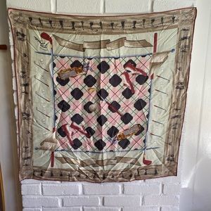 R. ZanghelIini silk scarf golf theme Italy feminine old school argyle pattern EU